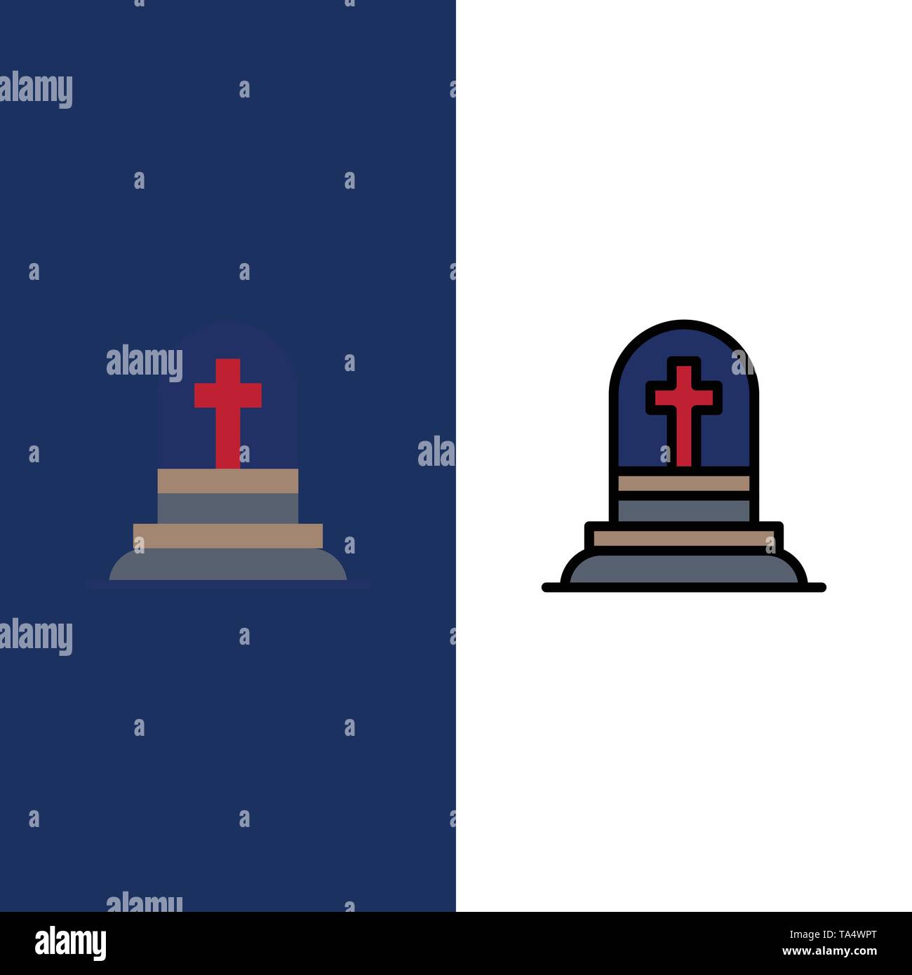 Death, Grave, Gravestone, Rip  Icons. Flat and Line Filled Icon Set Vector Blue Background Stock Vector