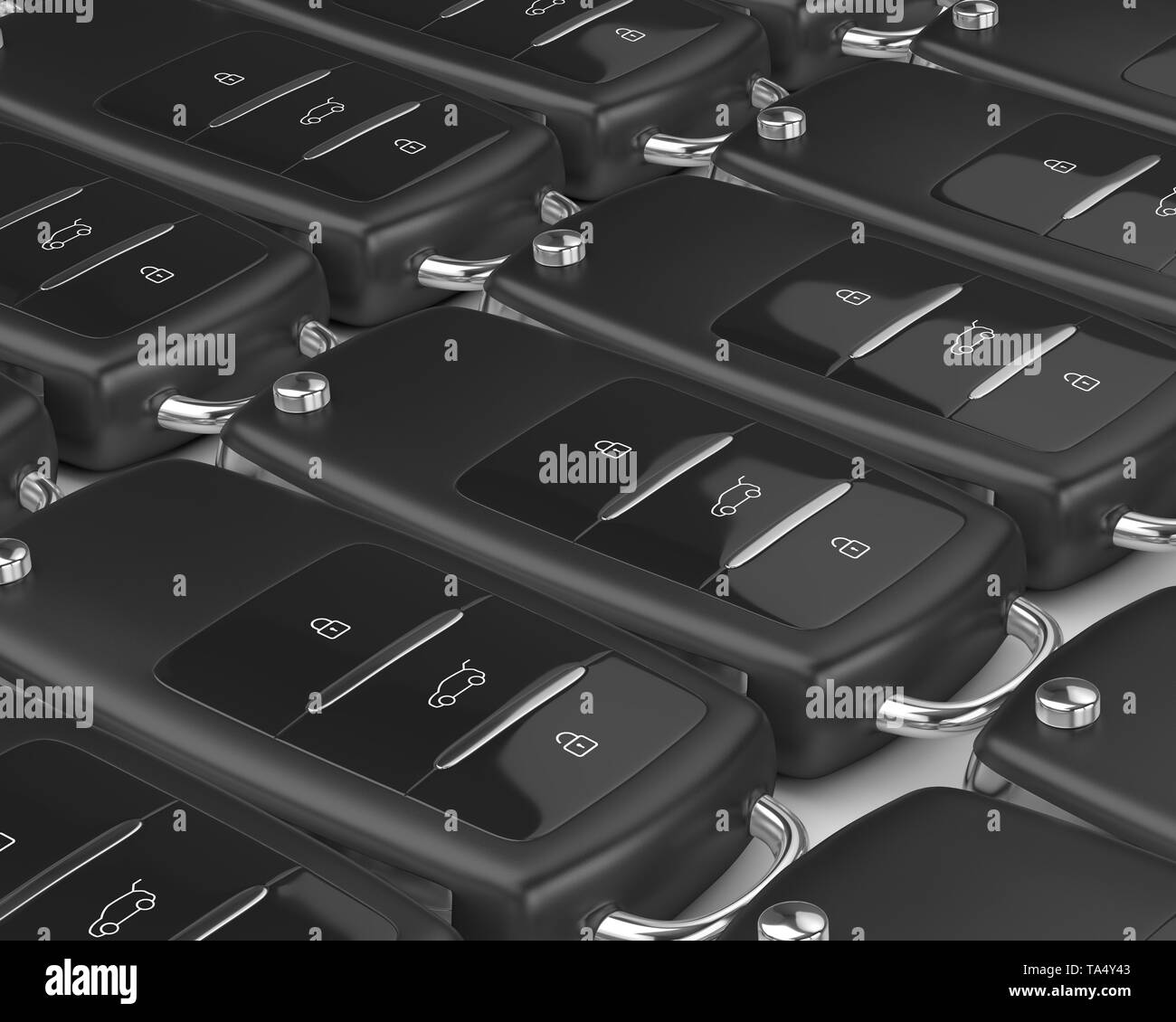 Keys Rear View 3d render of car keys in row lying on white background Stock Photo - Alamy