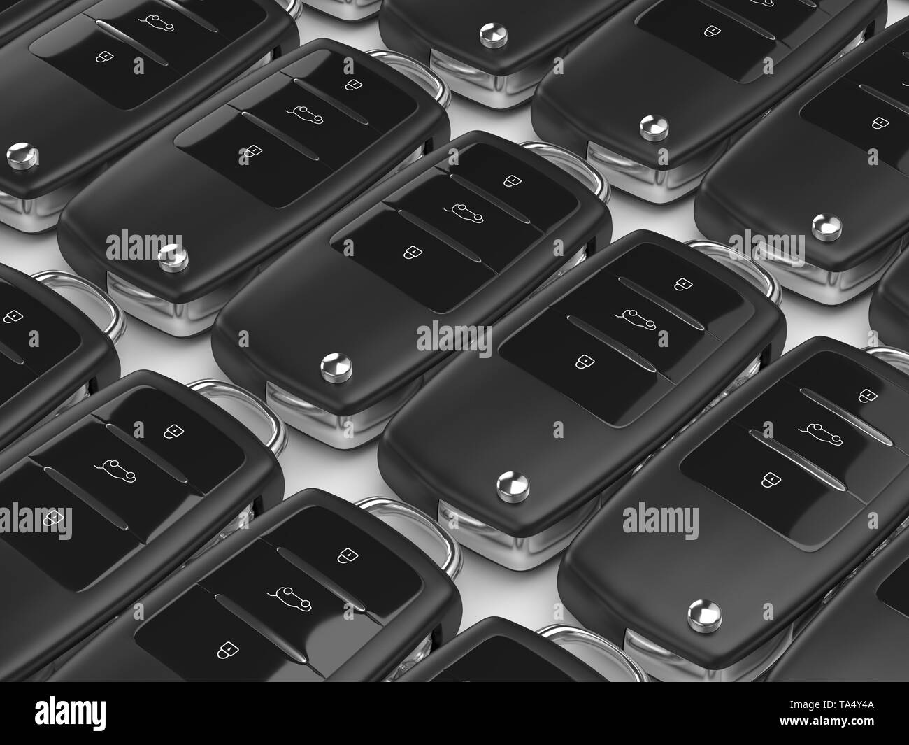 Keys Rear View 3d render of car keys in row lying on white background Stock Photo - Alamy