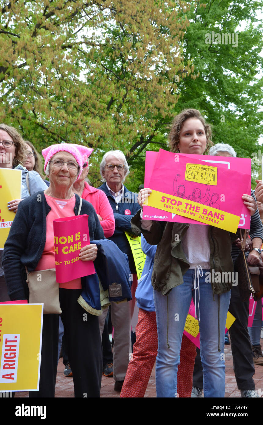 ANN ARBOR, MI/USA - MAY 21, 2019: Protesters listen during the Ann Arbor Stop the Bans protest organized by Planned Parenthood. Stock Photo
