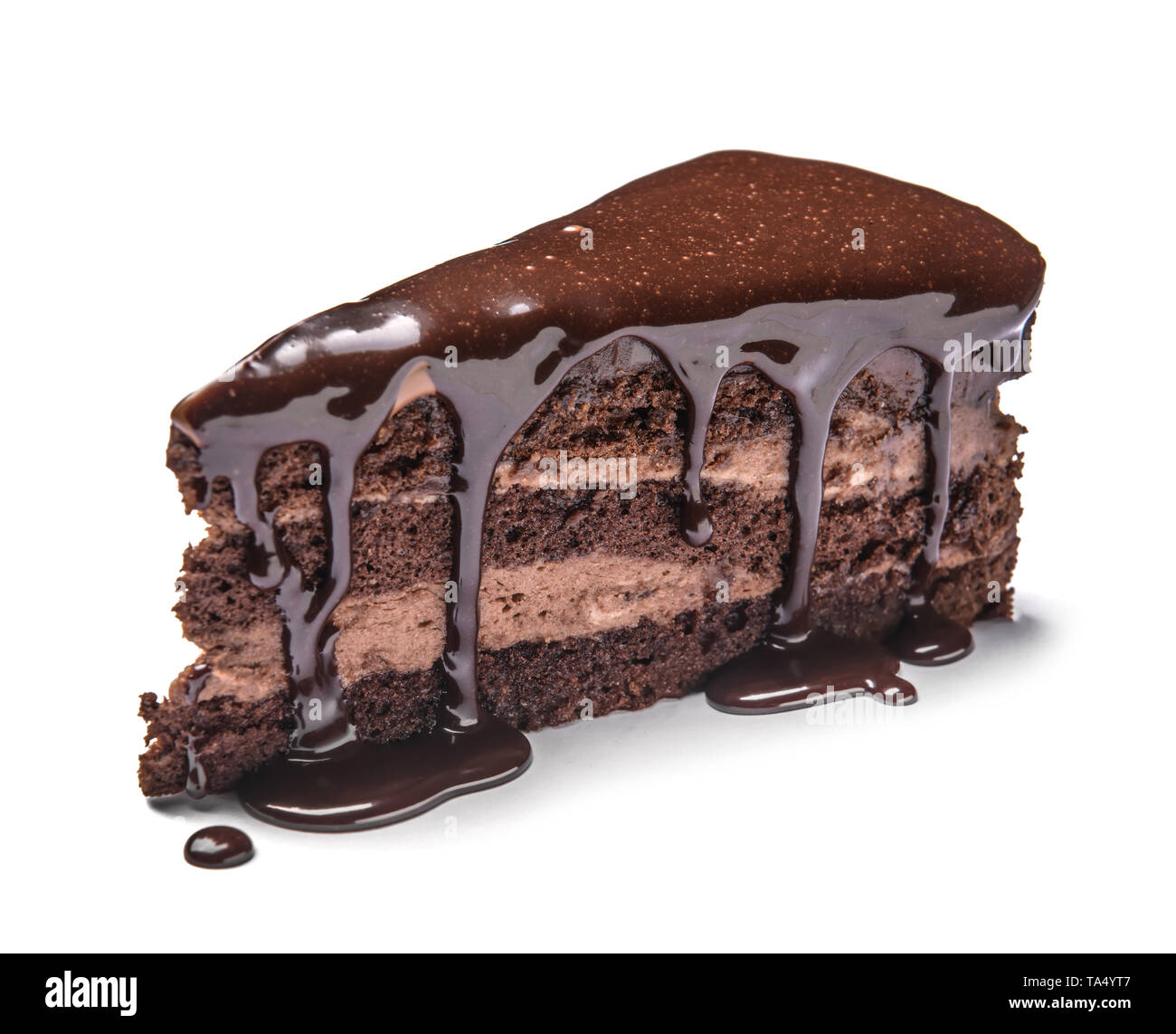 Piece of tasty chocolate cake on white background Stock Photo - Alamy
