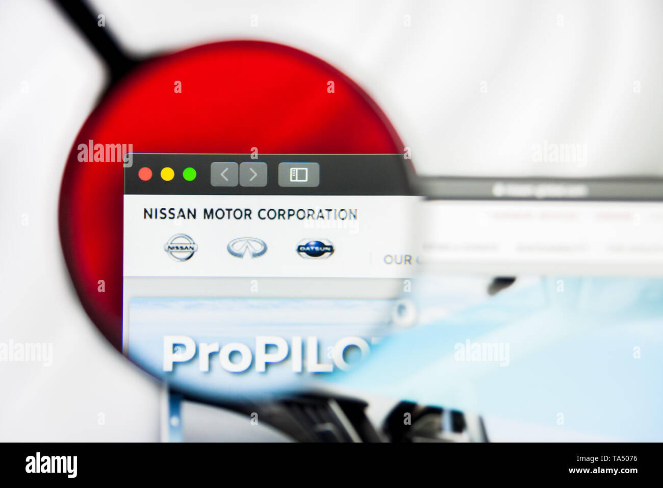 New York, New York State, USA - 21 May 2019: Illustrative Editorial of japanese company Nissan Motor Corporation website homepage. Nissan Motor Corpor Stock Photo