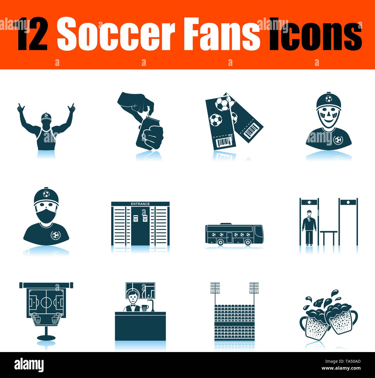 Soccer Fans Icon Set. Shadow Reflection Design. Vector Illustration