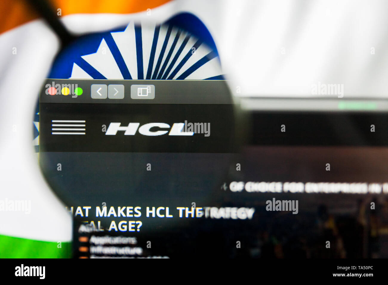 New York, New York State, USA - 21 May 2019: Illustrative Editorial of indian company HCL Technologies website homepage. HCL Technologies logo visible Stock Photo