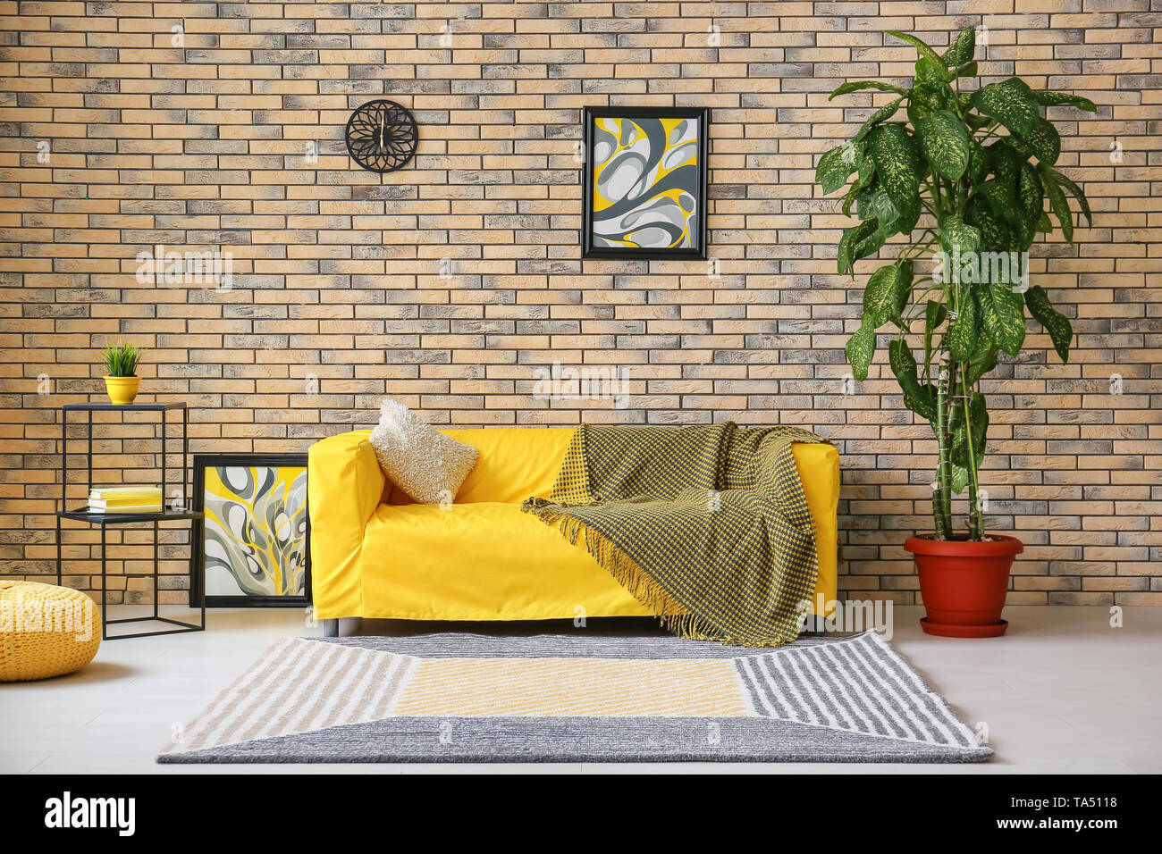 Interior of modern living room with comfortable sofa Stock Photo Alamy