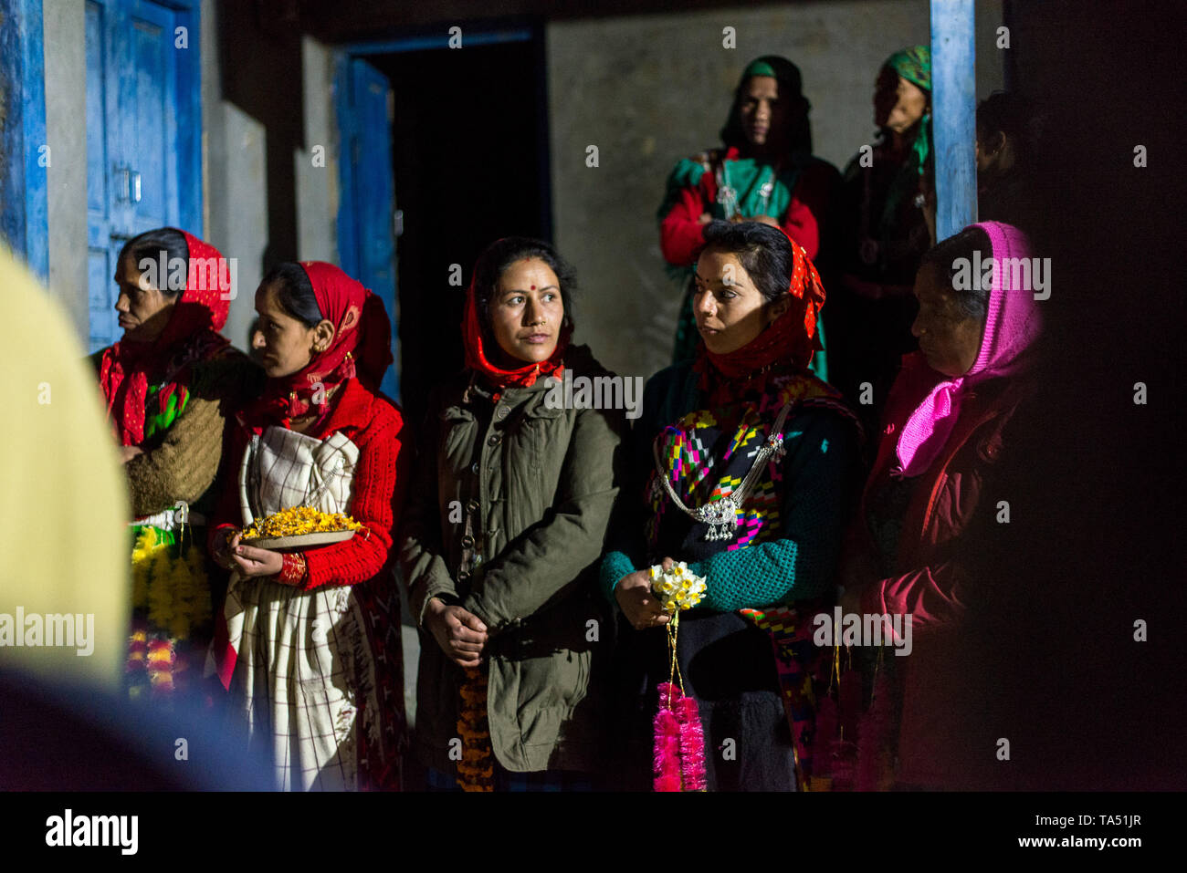 Kullu, Himachal Pradesh, India December 21, 2018 Himachali women in traditional dress pattu