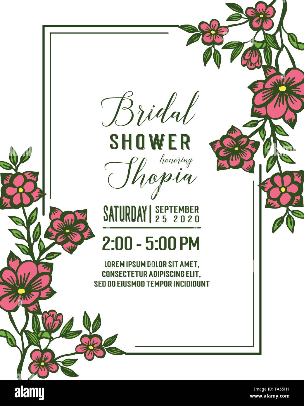 Vector illustration decorative card bridal shower with beauty of wreath ...