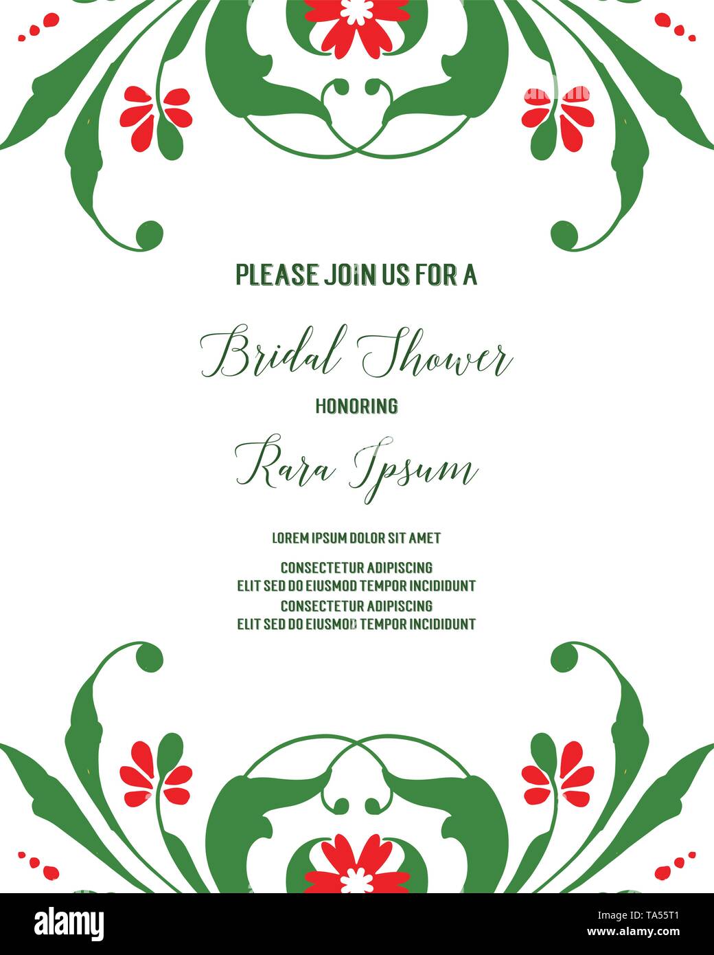 Vector illustration greeting card bridal shower with green leafy flower ...