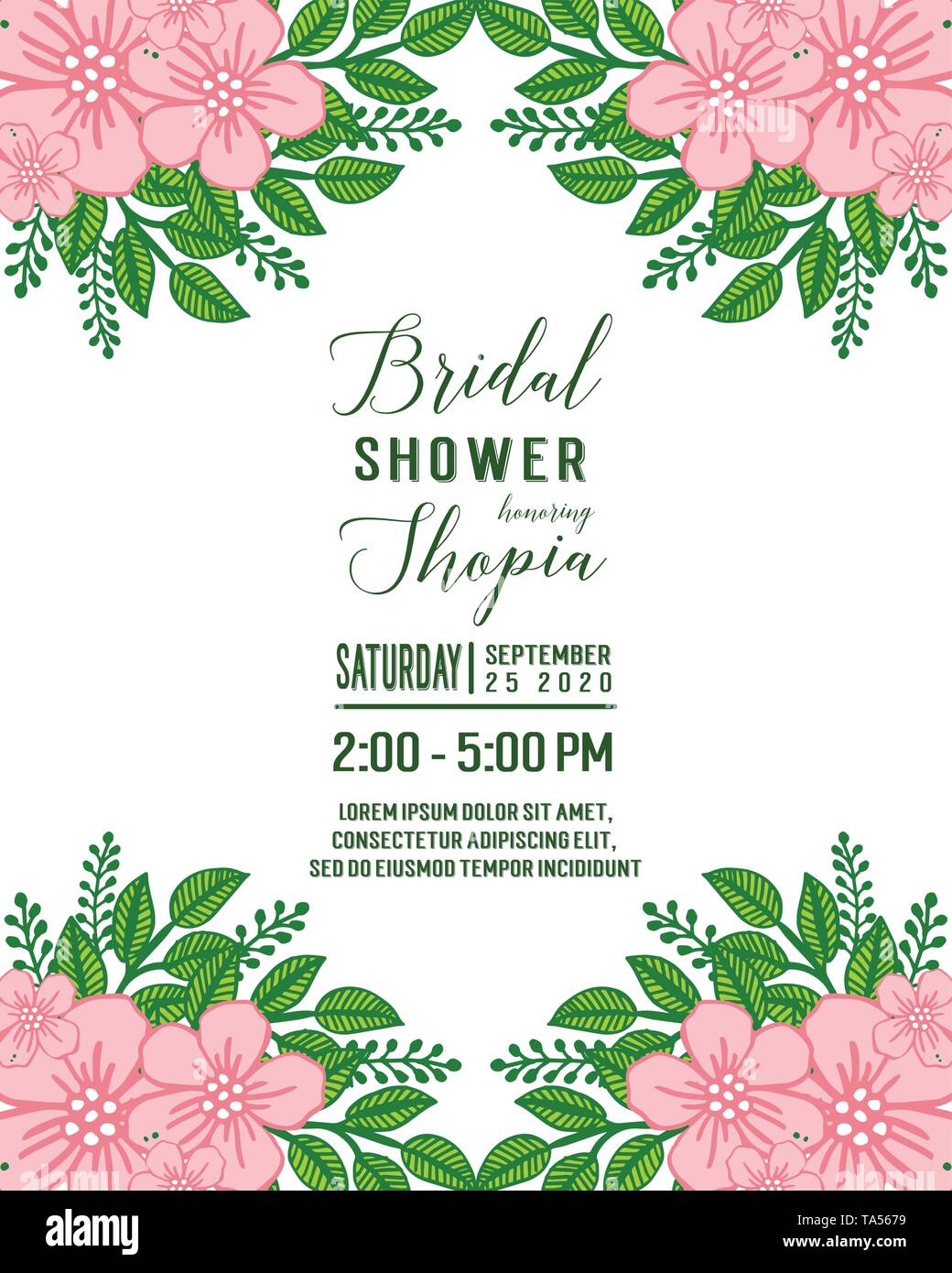 Vector illustration card decor bridal shower with various abstract pink ...