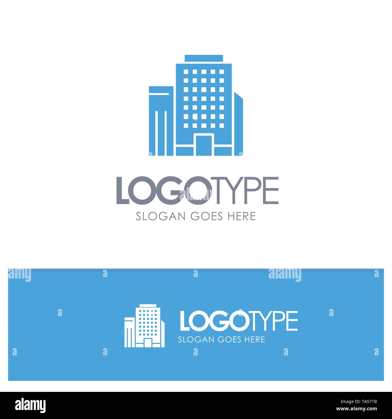 Office, Building, Job Blue Solid Logo with place for tagline Stock