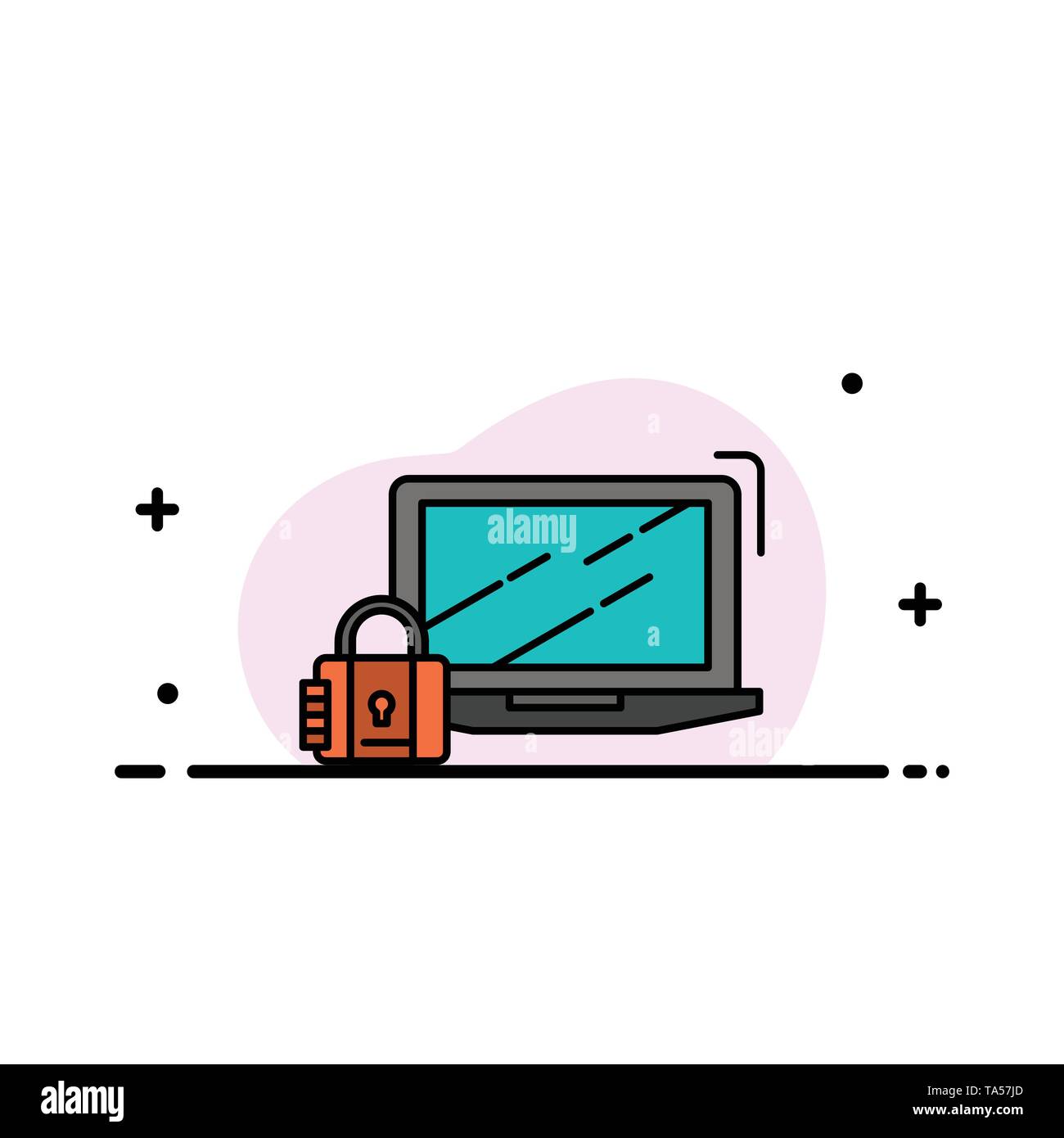 Computer Padlock Security Lock Login Business Flat Line Filled