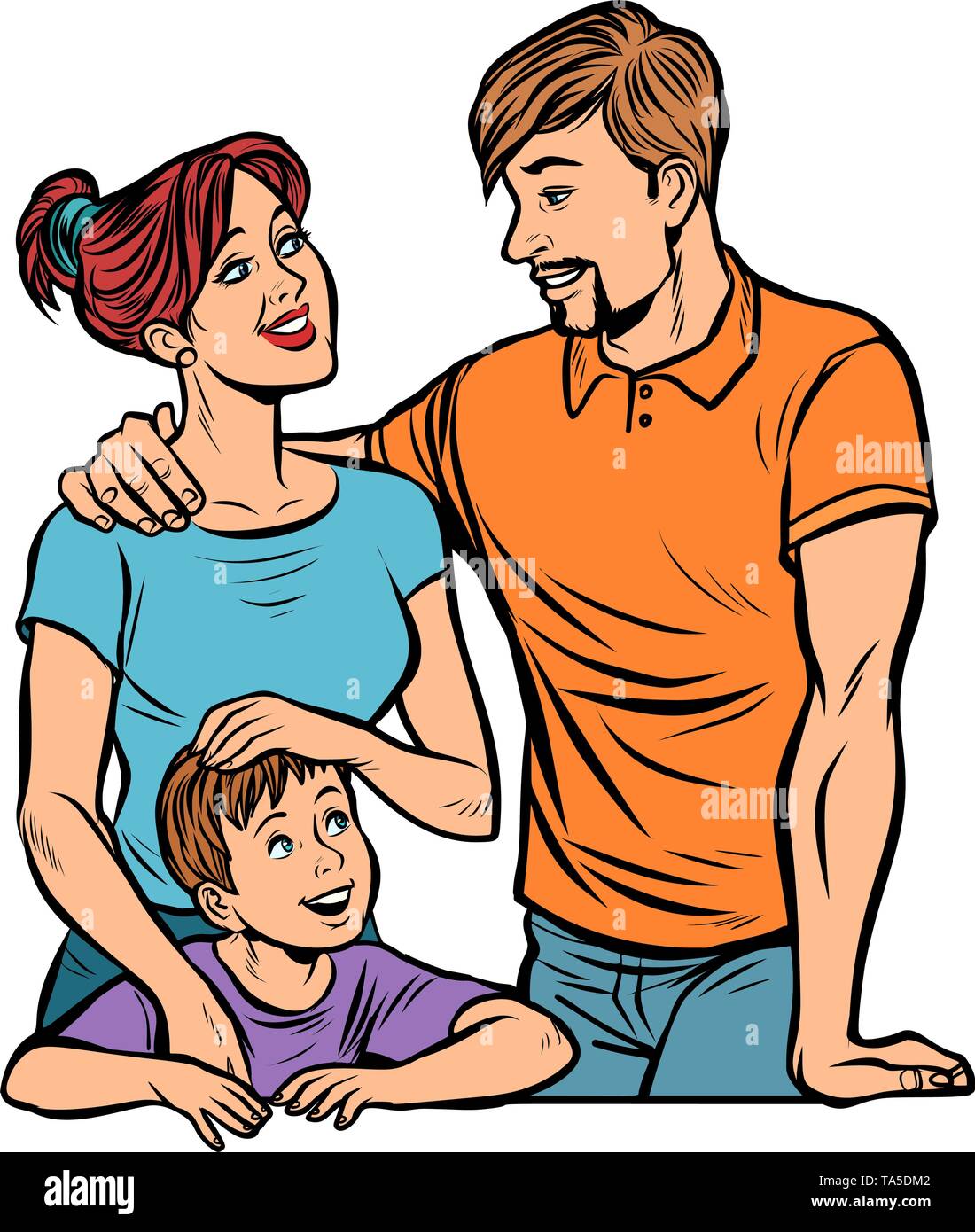 Dad mom and son, family. Husband and wife with child Stock Vector