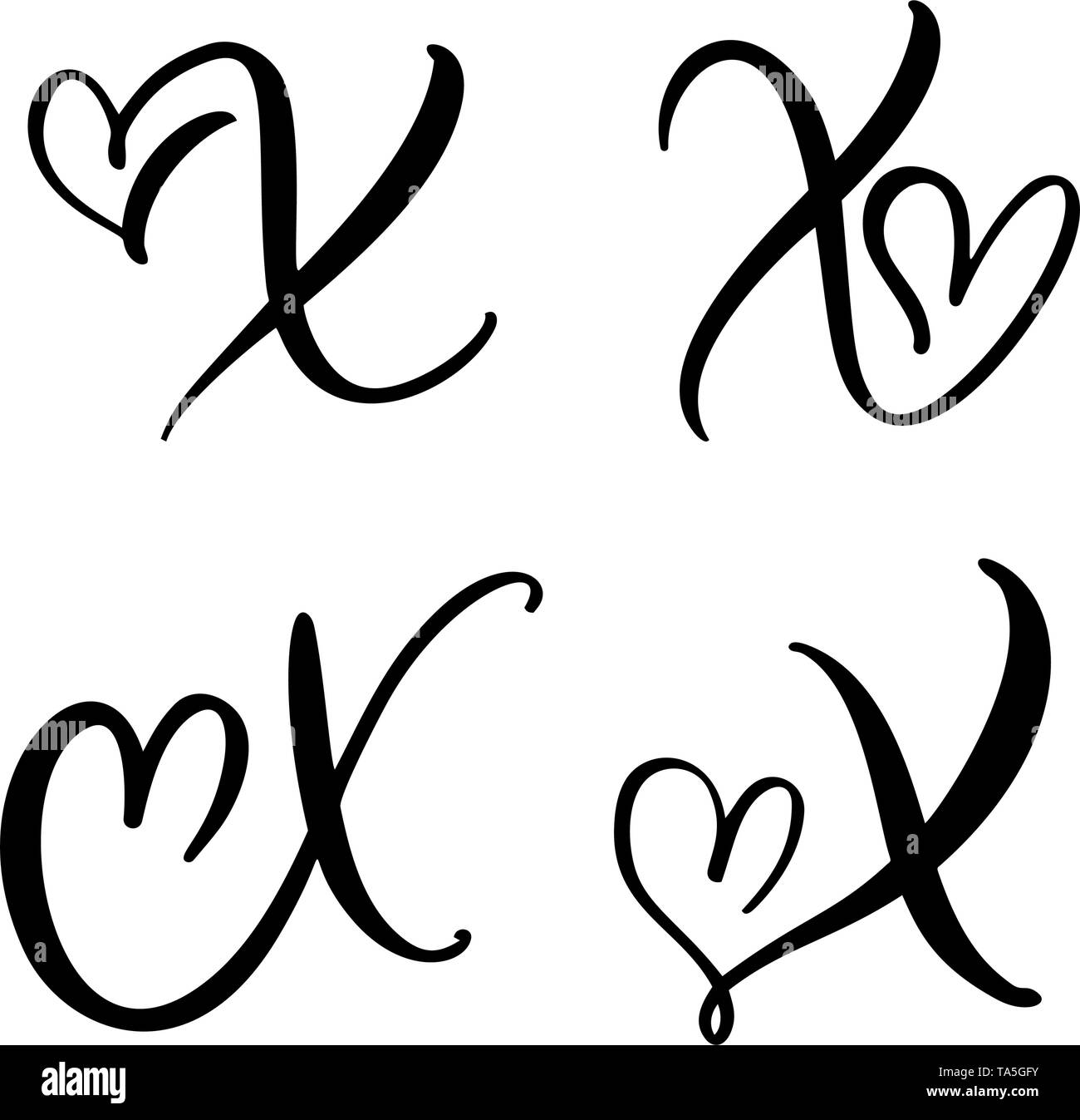 Vector Set of Vintage floral letter monogram X. Calligraphy element  Valentine flourish. Hand drawn heart sign for page decoration and design  Stock Vector Image & Art - Alamy