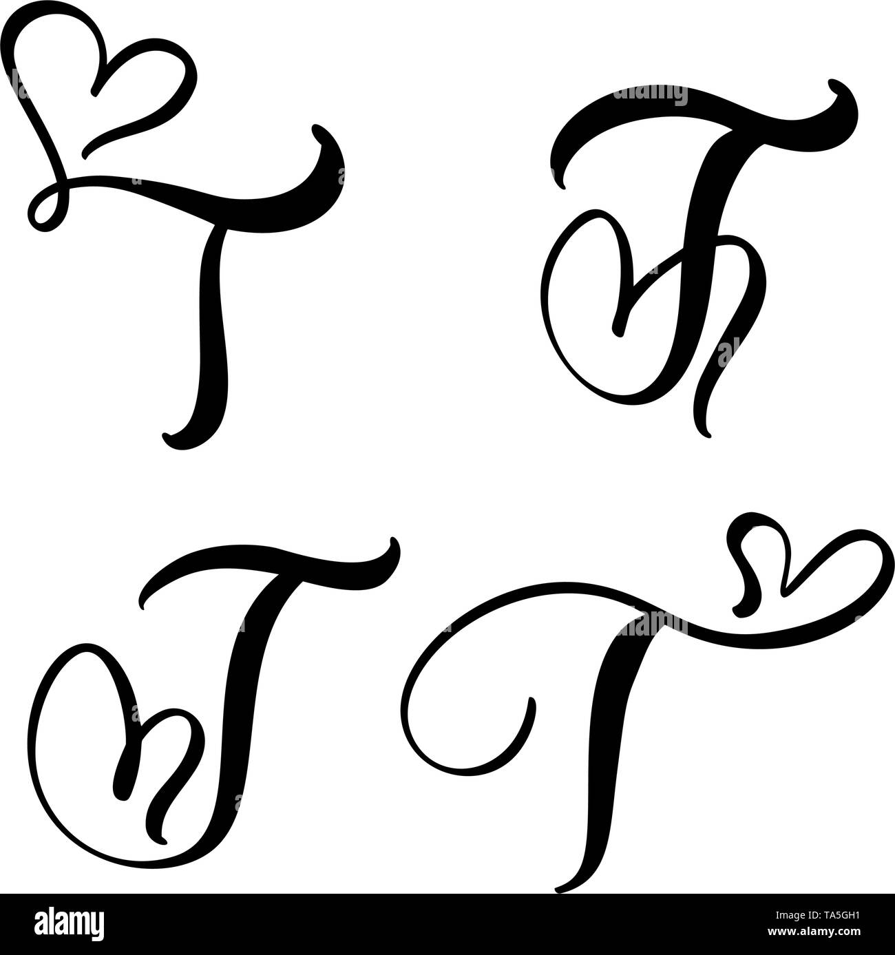 Vector Set Of Vintage Floral Letter Monogram T Calligraphy