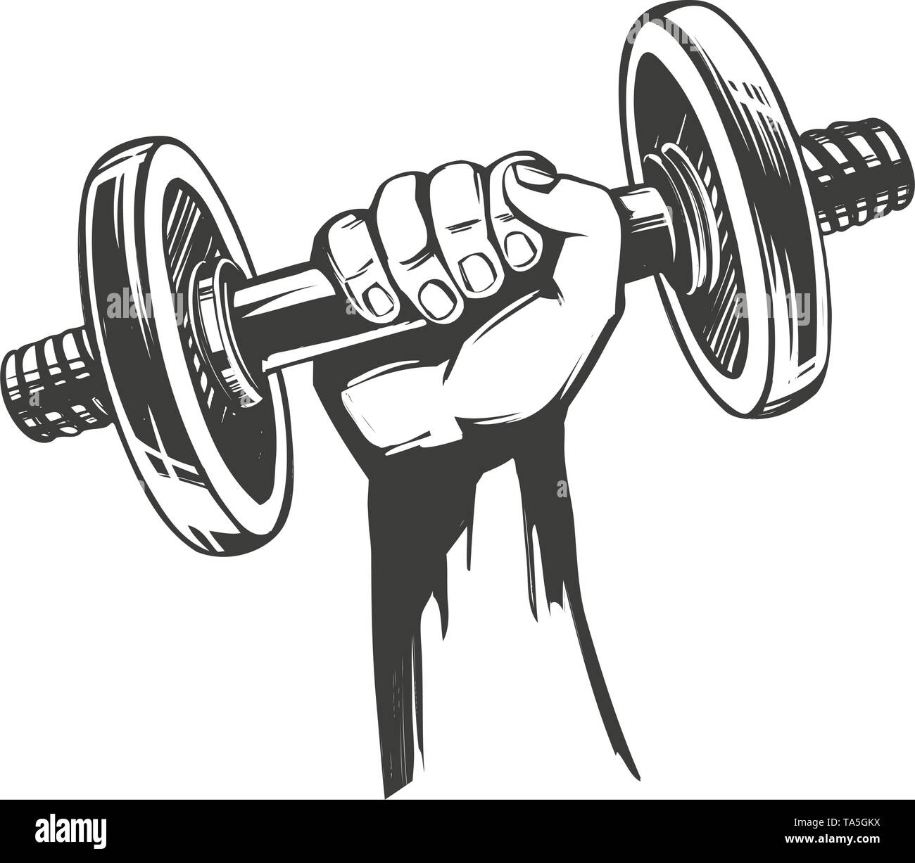 arm, strong hand holding a dumbbell, icon cartoon hand drawn ...