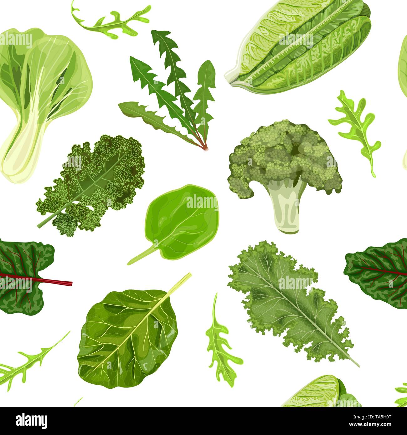 Dark green leafy vegetables seamless vector pattern isolated. fresh