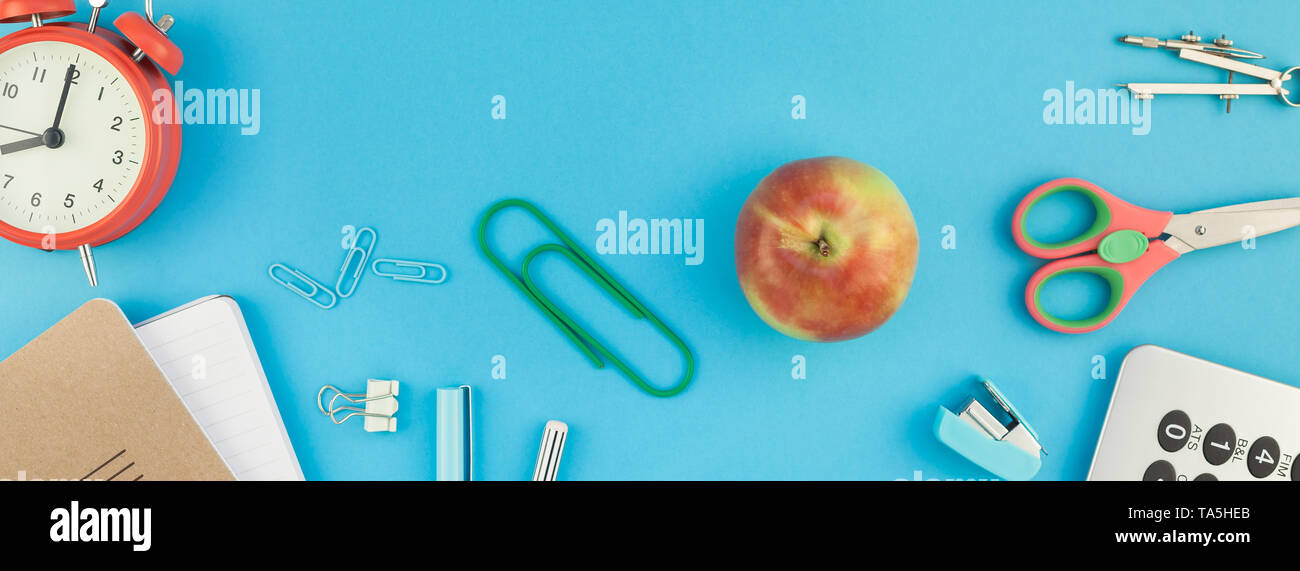 Creative flat lay top view back to school concept with color school and ...