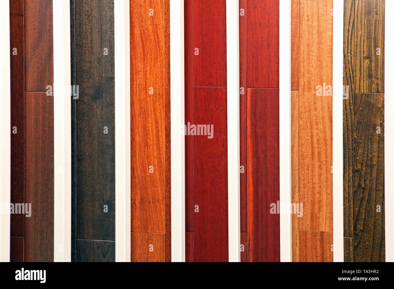 Sample parquet boards in hardware store, in home improvement warehouse