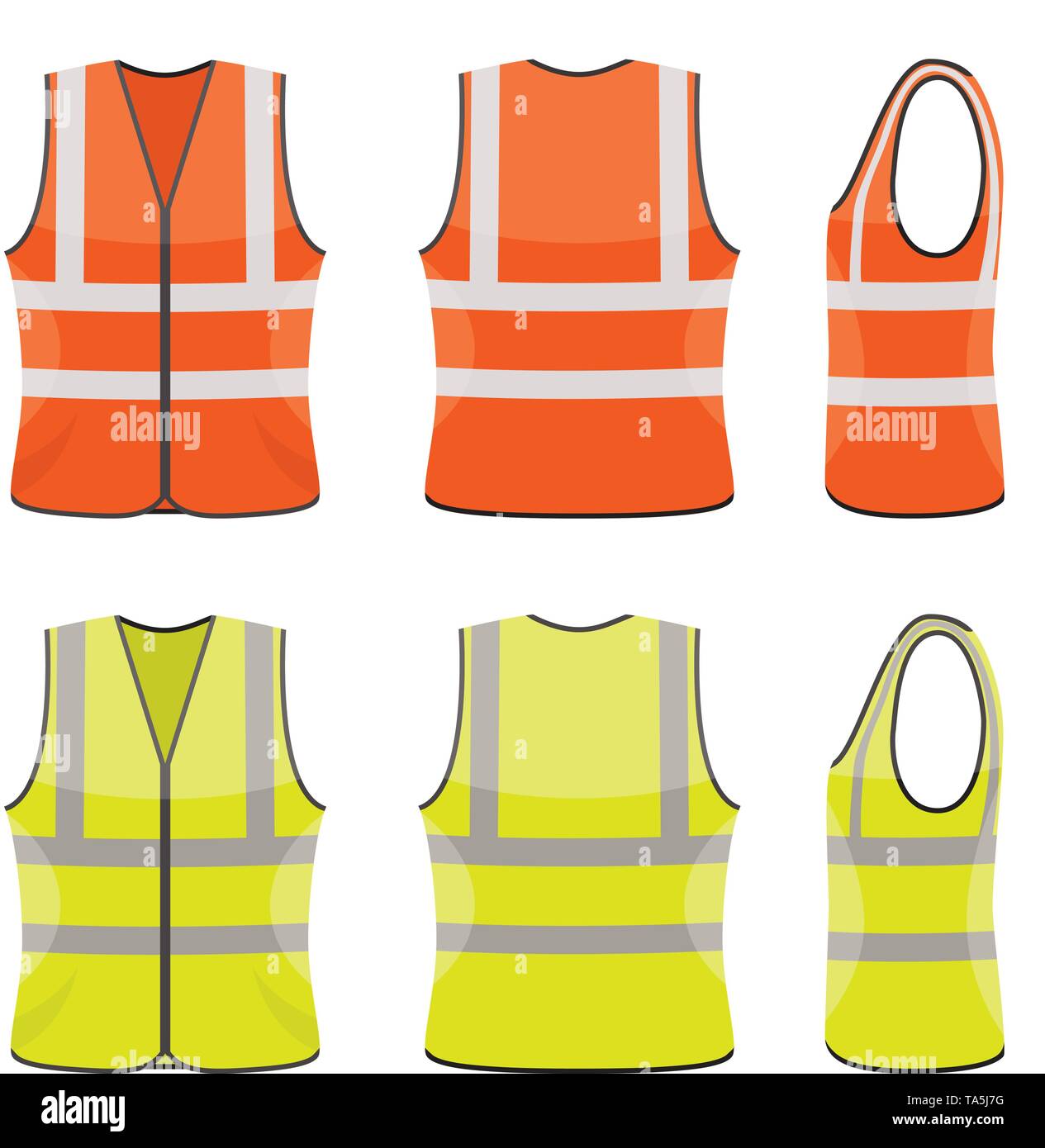vector set of orange and yellow safety vests isolated on white