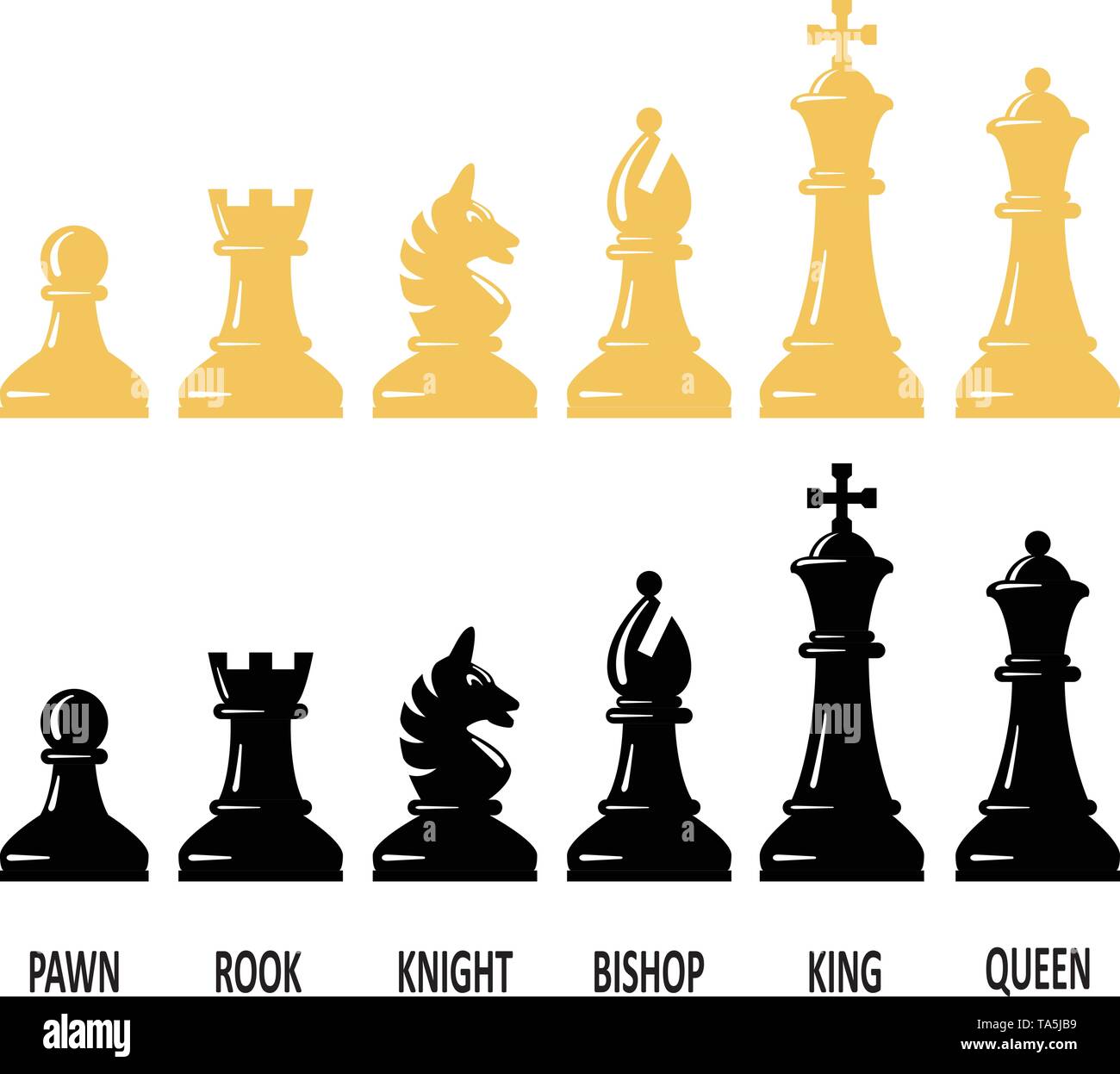 Chessmen, chess set, realistic drawing. Figurines for intellectual game,  piece pawn, king, queen, bishop, knight, rook, with signed figure names  isola Stock Vector Image & Art - Alamy