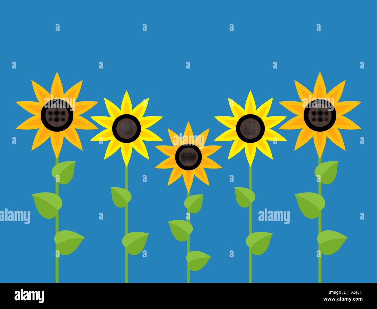 vector sunflower symbols isolated on blue background. summer garden