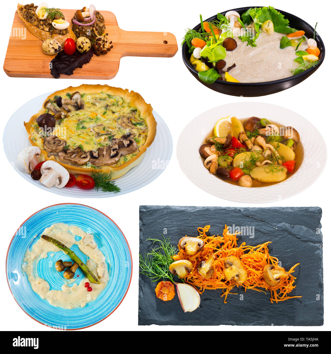 Set of assorted dishes with mushrooms isolated on white Stock Photo - Alamy