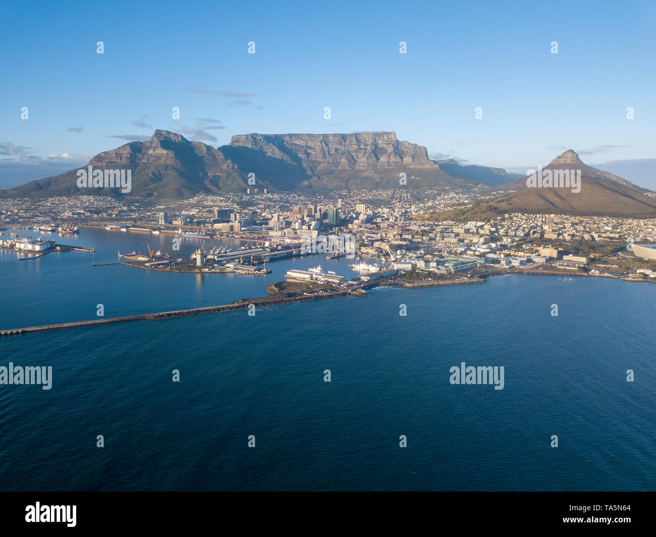 Aerial view over Cape Town, South Africa with Table Mountain Stock ...