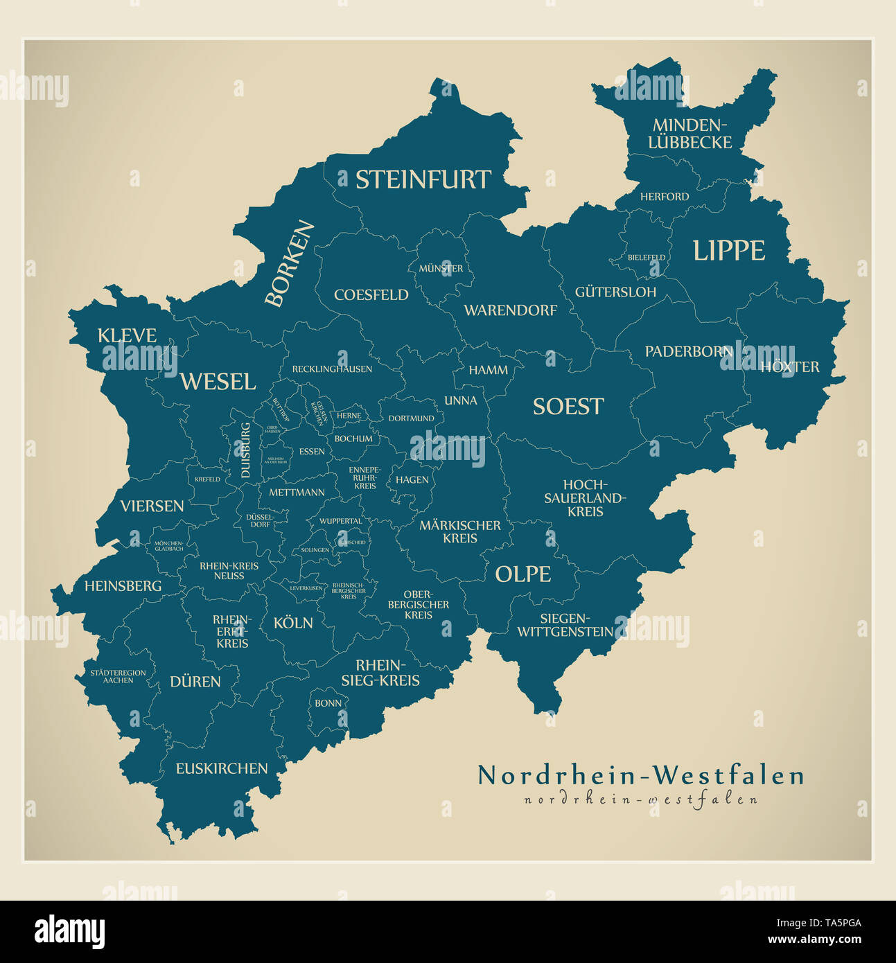 Modern Map North Rhine Westphalia Map Of Germany With Counties And Modern Map North Rhine Westphalia Map Of Germany With Counties And