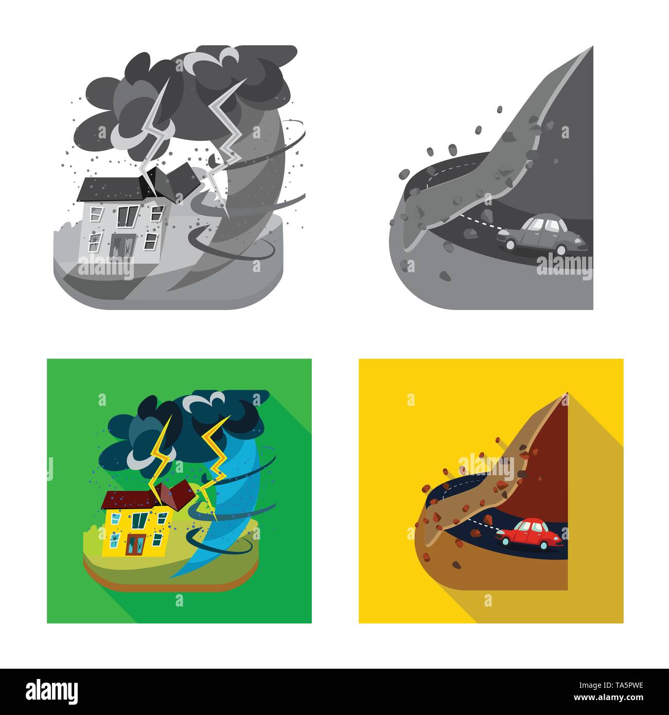 Vector illustration of weather and distress symbol. Set of weather and ...