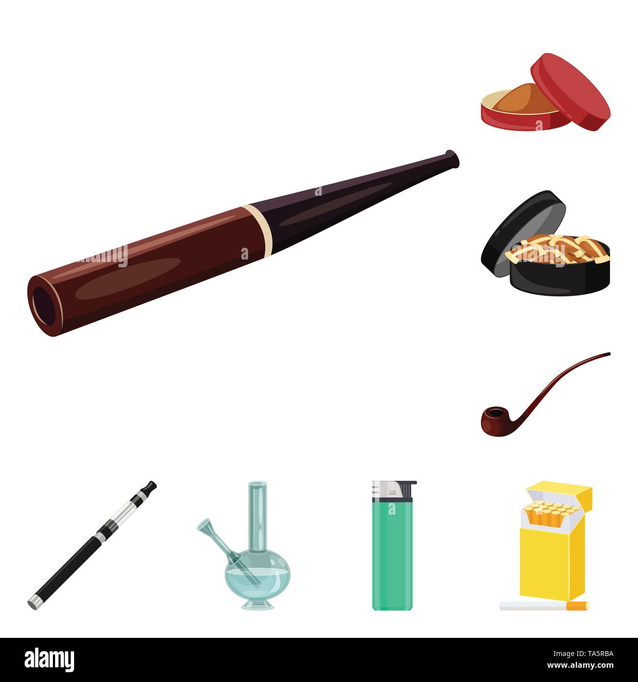 Vector illustration of cigarette and tobacco icon. Set of cigarette and ...