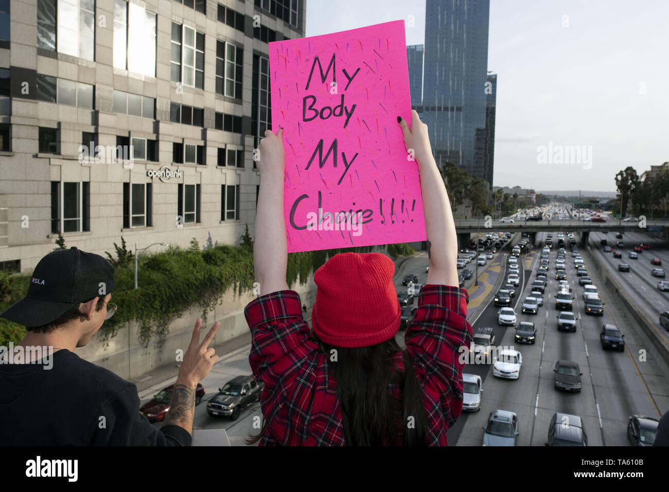 May 21, 2019 - Los Angeles, CA, United States - An activist seen holding a placard that says My Body My Choice during the protest..Women rights activists protested against restrictions on abortions after Alabama passed the most restrictive abortion bans in the US. Similar Stop the Bans Day of Action for Abortion Rights rallies were held across the nation. (Credit Image: © Ronen Tivony/SOPA Images via ZUMA Wire) Stock Photo
