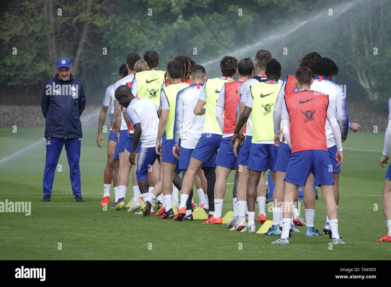 Cobham, Surrey, UK. 22nd May, 2019. Chelsea Football Club players train