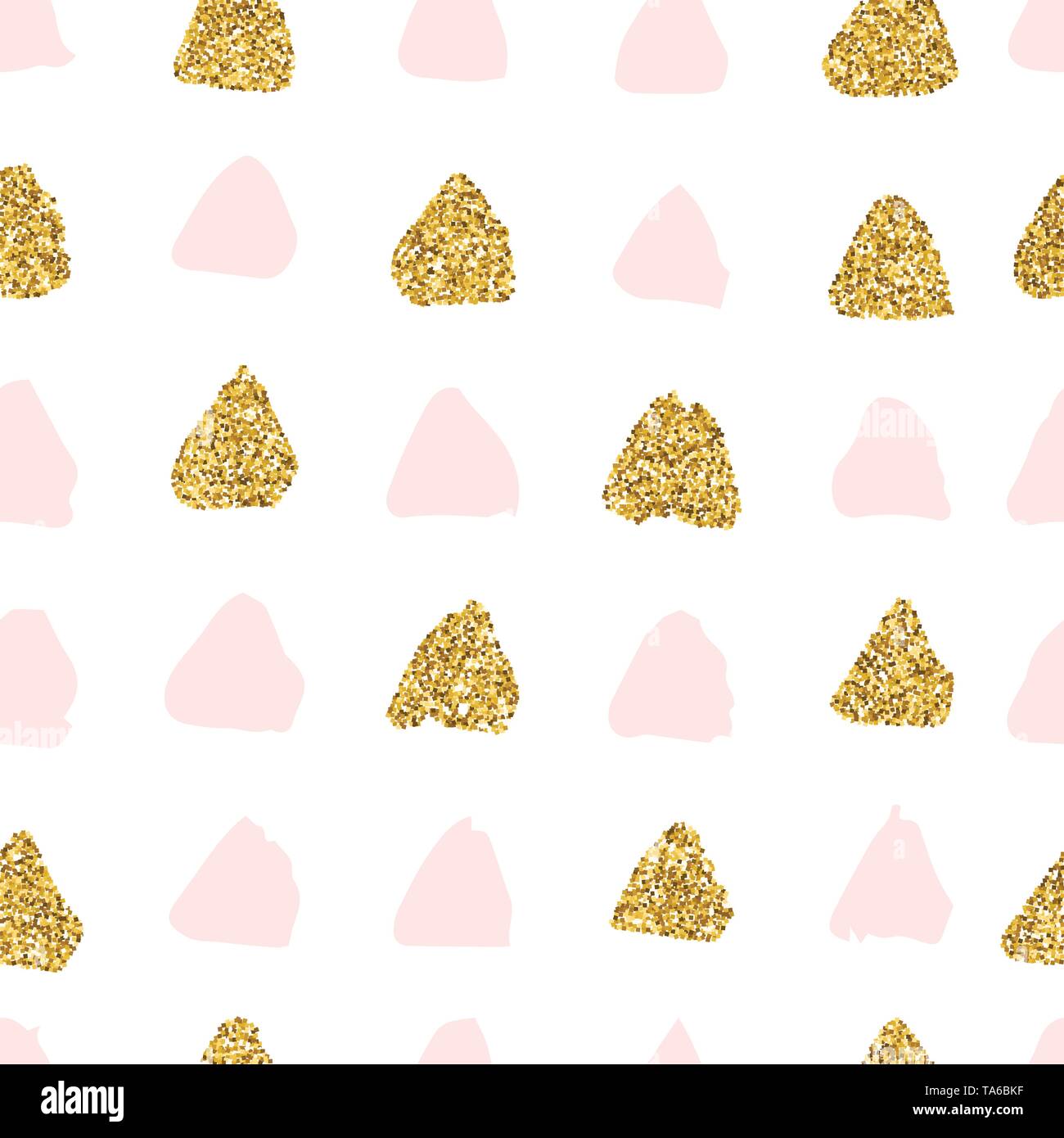 Pink and Gold Hand Draw seamless pattern of triangles. Vector endless texture and pastel colours of glitter. Notebook cover, fabric print, postcard Stock Vector