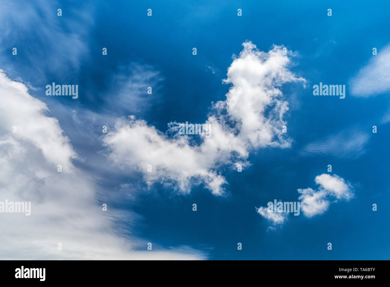 White puffy butterfly look alike clouds Stock Photo