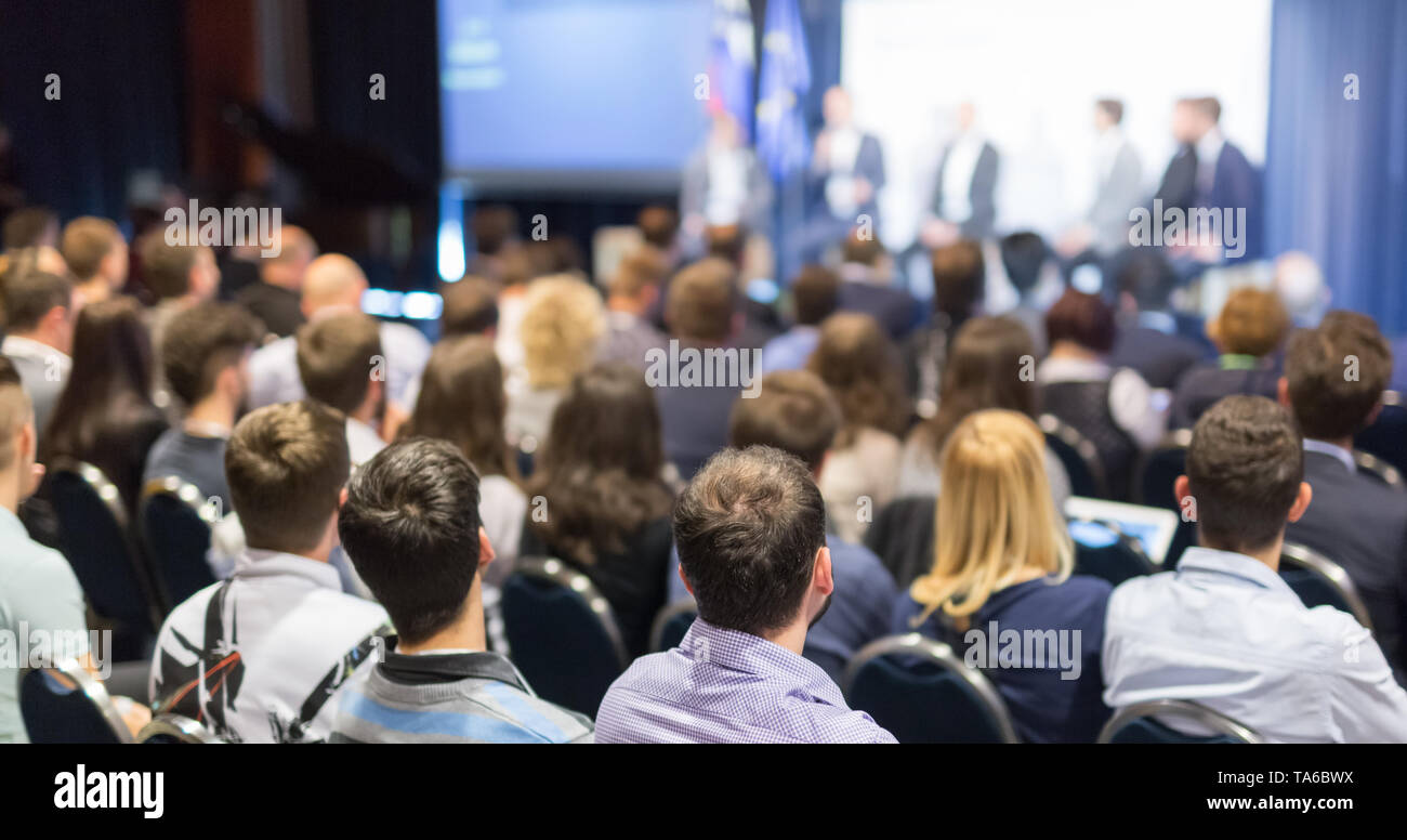 Round table discussion at business and entrepreneurship conference. Stock Photo