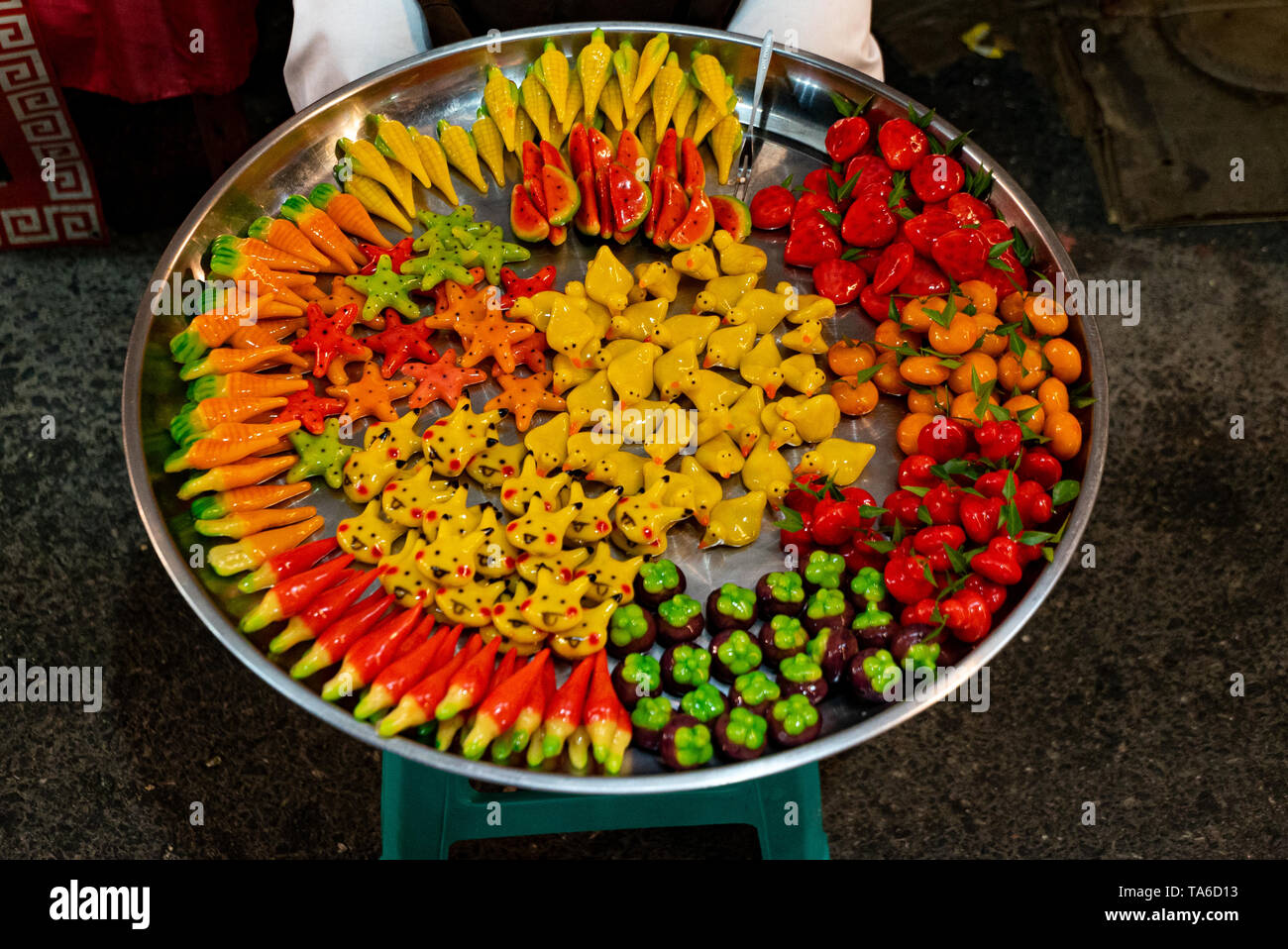 Luk Chup, a Thai mung bean street food dessert on Phuket Island in Thailand, Asia Stock Photo