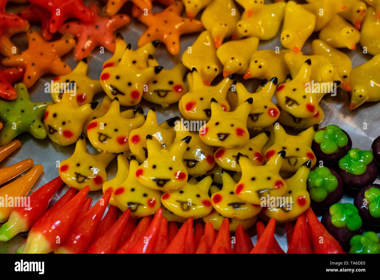 Luk Chup, a Thai mung bean street food dessert on Phuket Island in Thailand, Asia Stock Photo