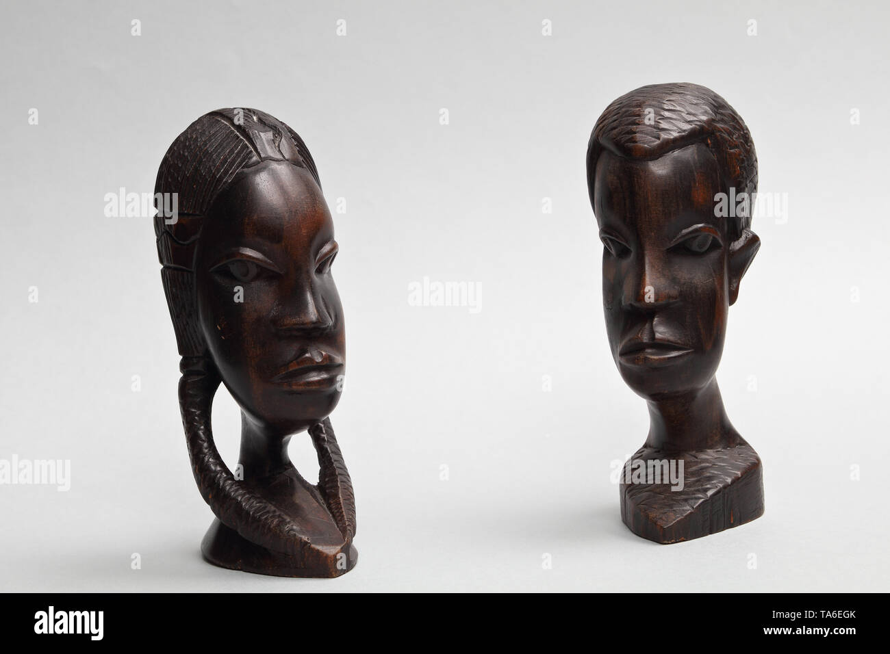 WoodenAfricanFigureCarvingSculpture -heads Stock Photo