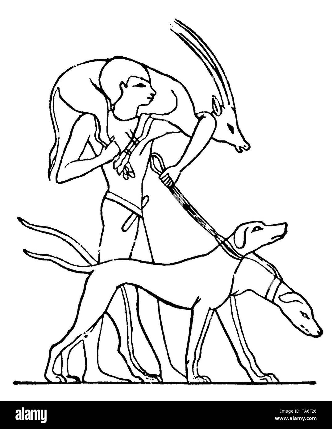 Hunter with dogs and shot gazelle in ancient Egypt, ,  (economy book, 1915) Stock Photo