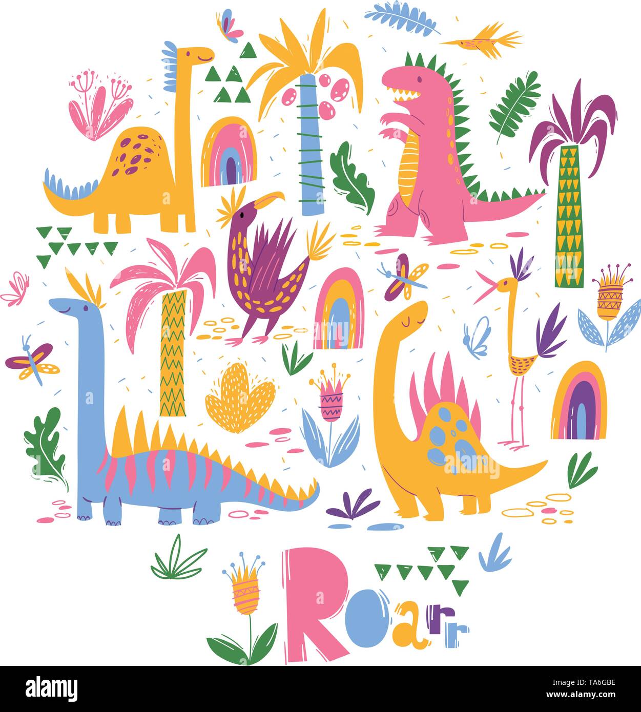 Funny dinosaur cartoon in jungle hi-res stock photography and images - Alamy