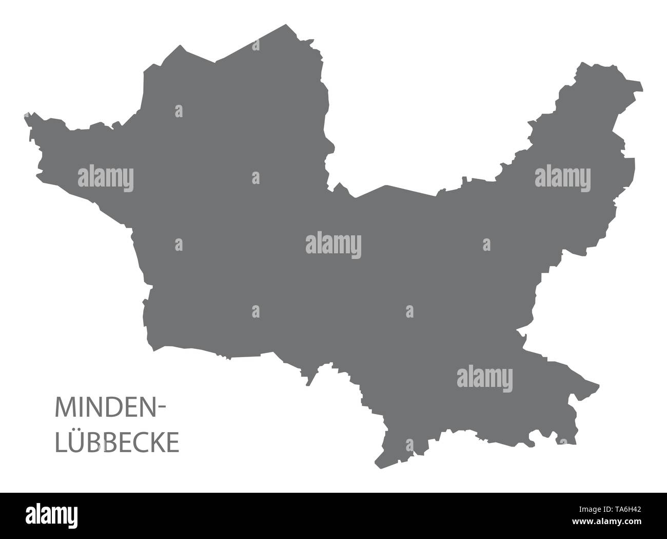 Minden-Luebbecke grey county map of North Rhine-Westphalia DE Stock Vector