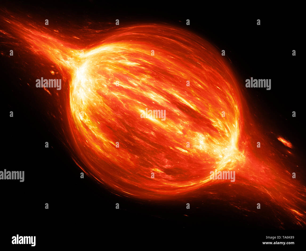 Fiery glowing bipolar force in space, computer generated abstract background, 3D rendering Stock Photo