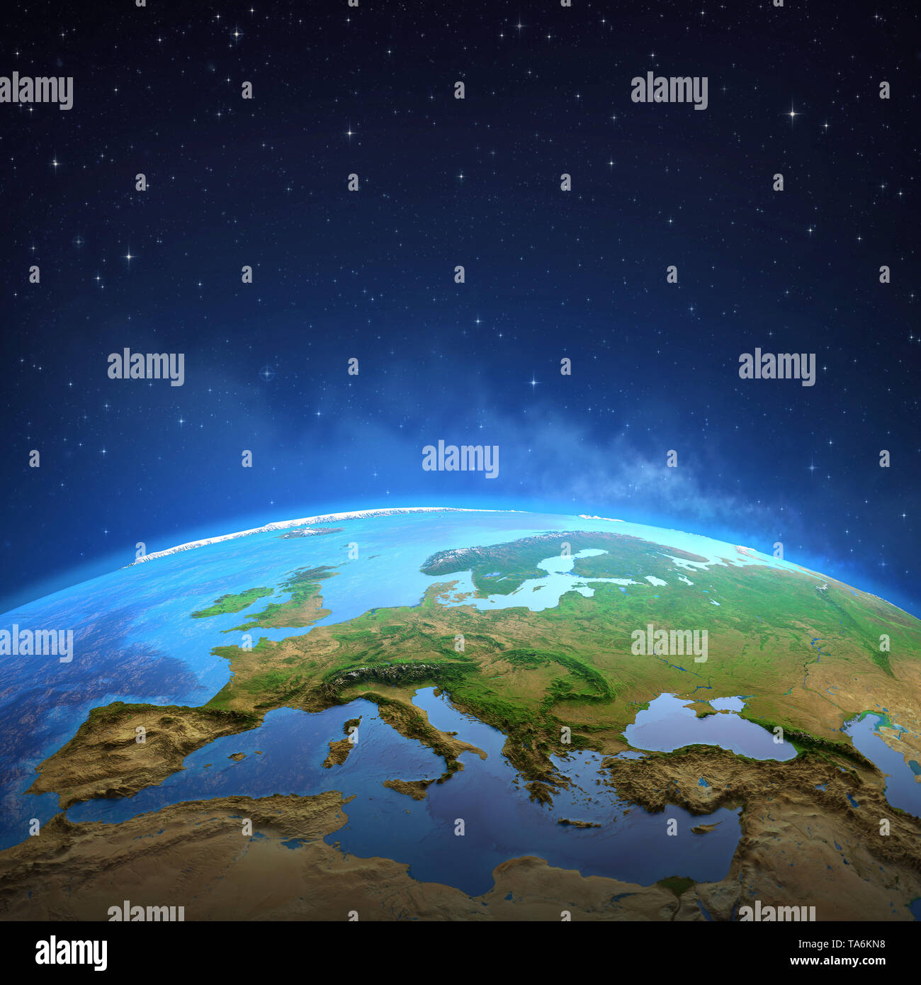 Surface of the Planet Earth viewed from a satellite, focused on Europe. 3D  illustration - Elements of this image furnished by NASA Stock Photo - Alamy