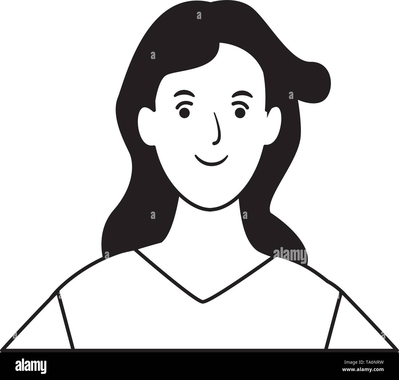 woman avatar cartoon character in black and white vector illustration ...