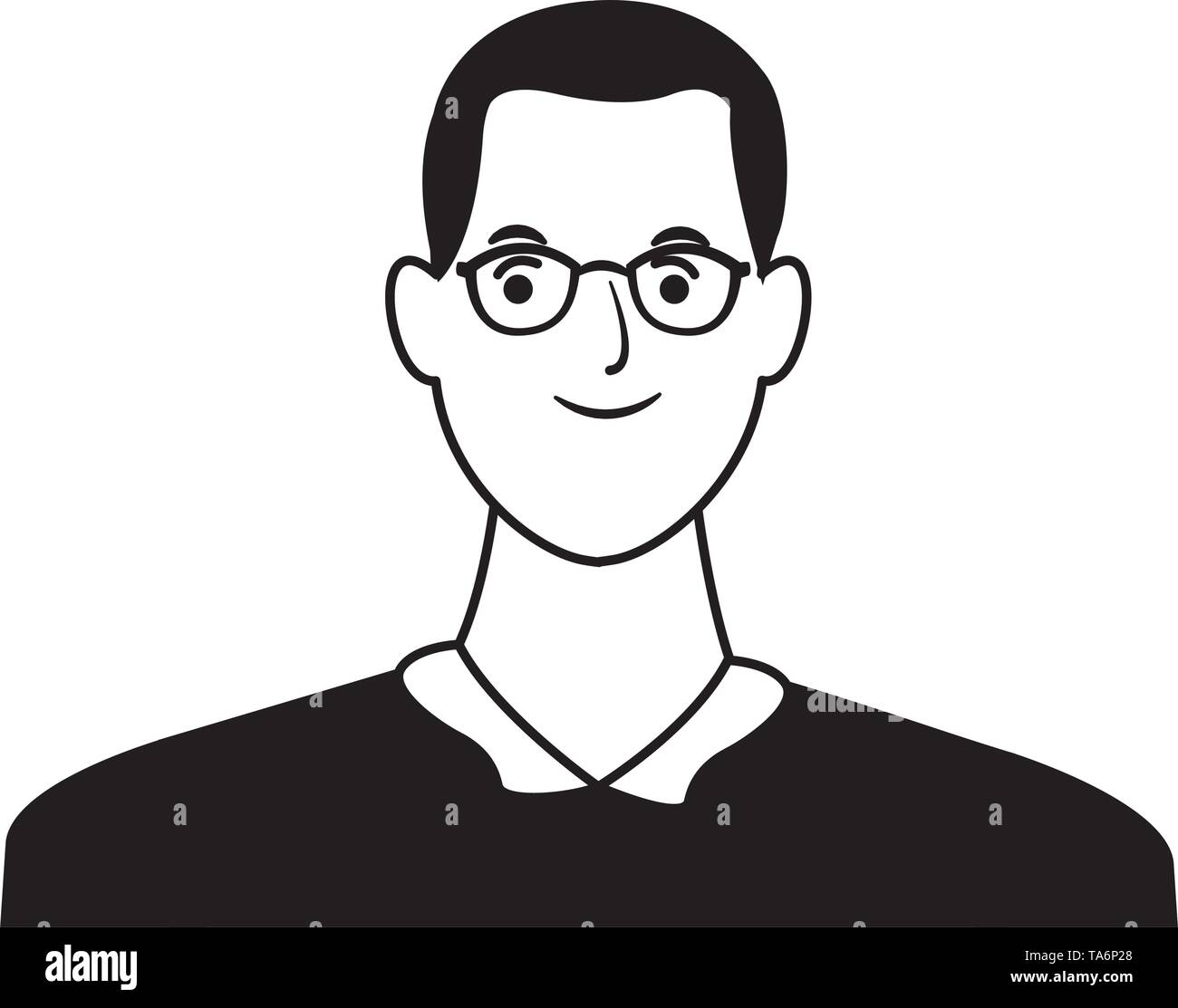 man avatar cartoon character in black and white vector illustration ...
