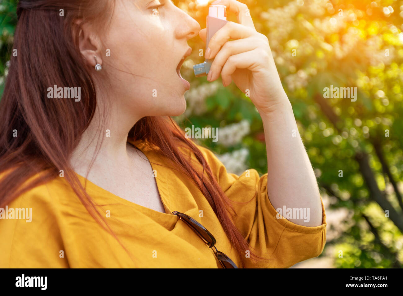 Allergy to flowering trees. Asthma and COPD disease concept. Young is