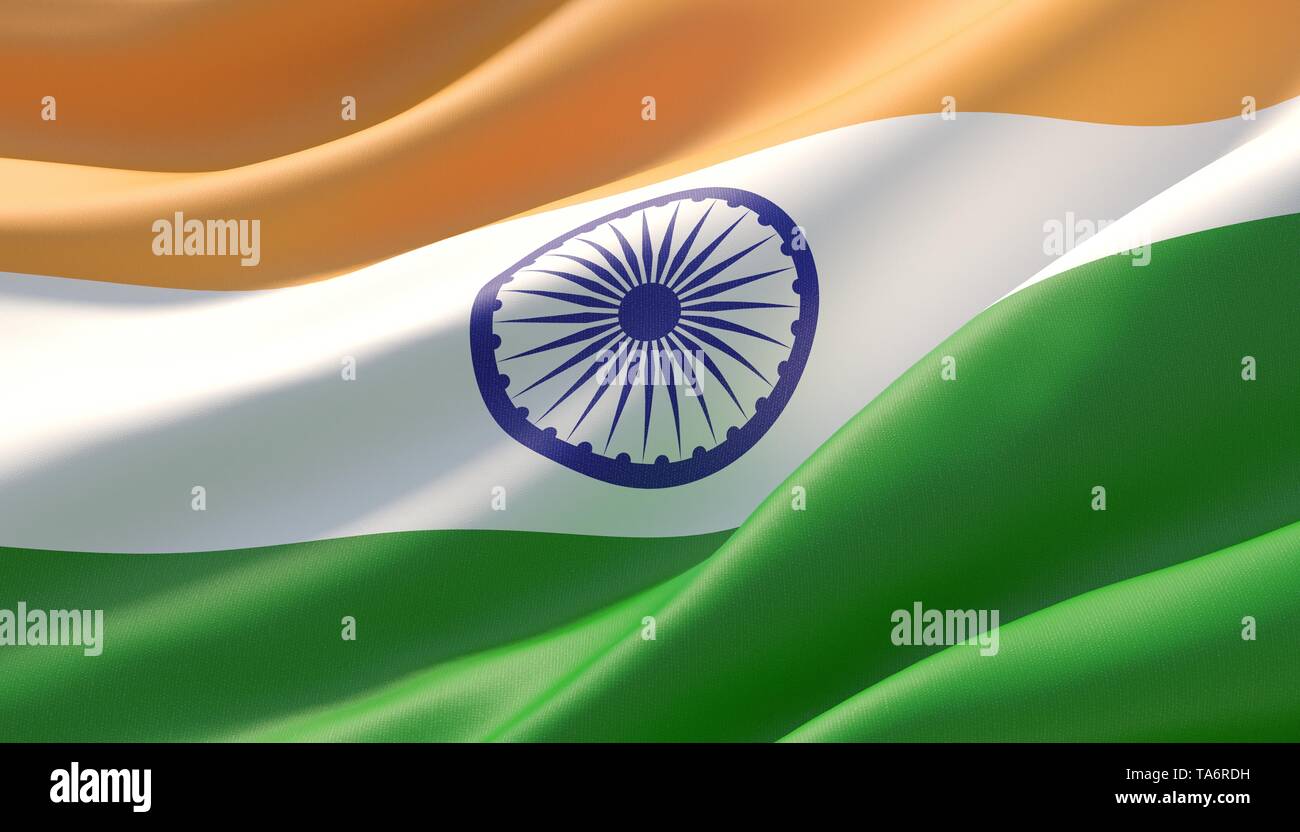 Waved highly detailed close-up flag of India. 3D illustration Stock ...