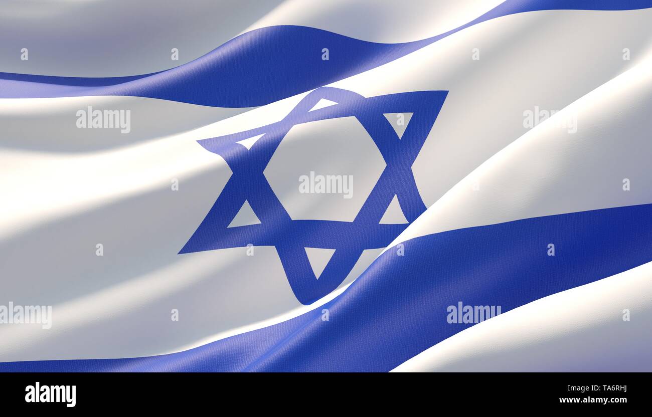 Waved highly detailed close-up flag of Israel. 3D illustration Stock ...