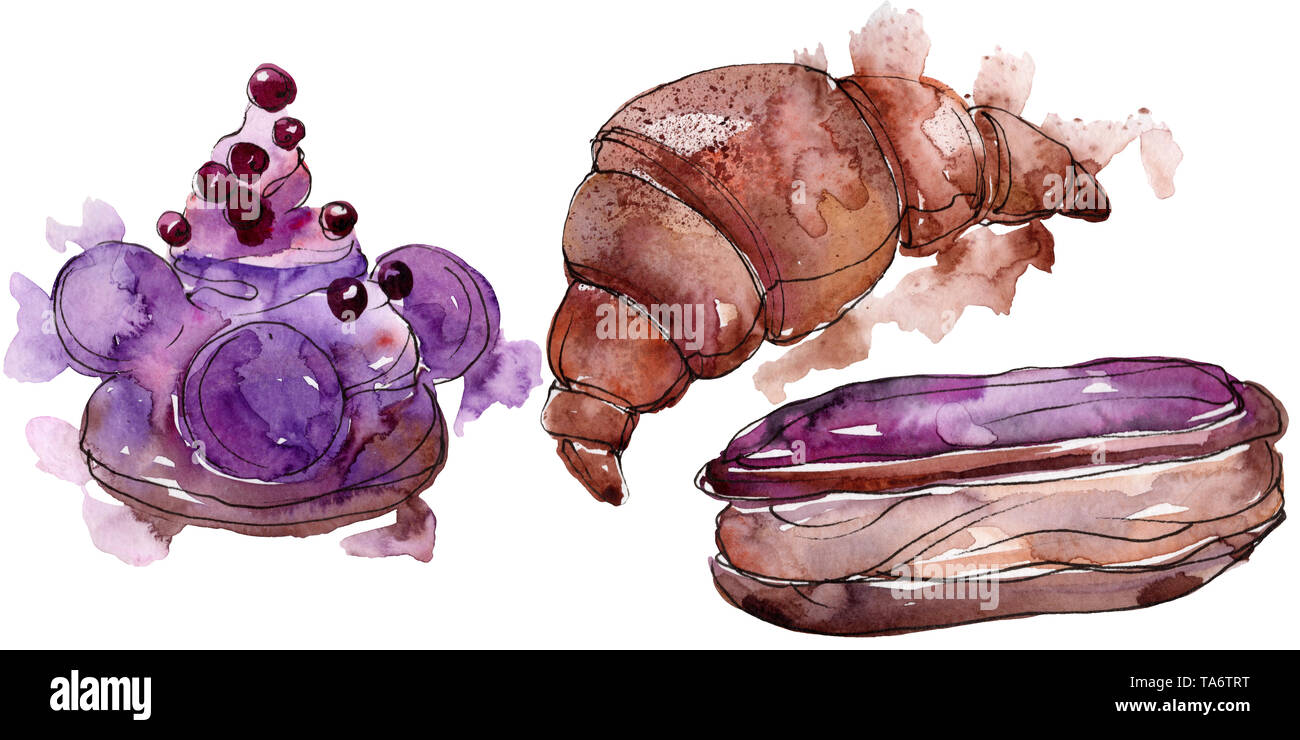 Tasty sweet desserts in a watercolor style. Background illustration set ...