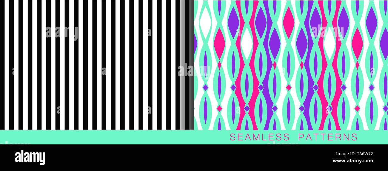 Set of vector seamless patterns. Endless textures in black and white